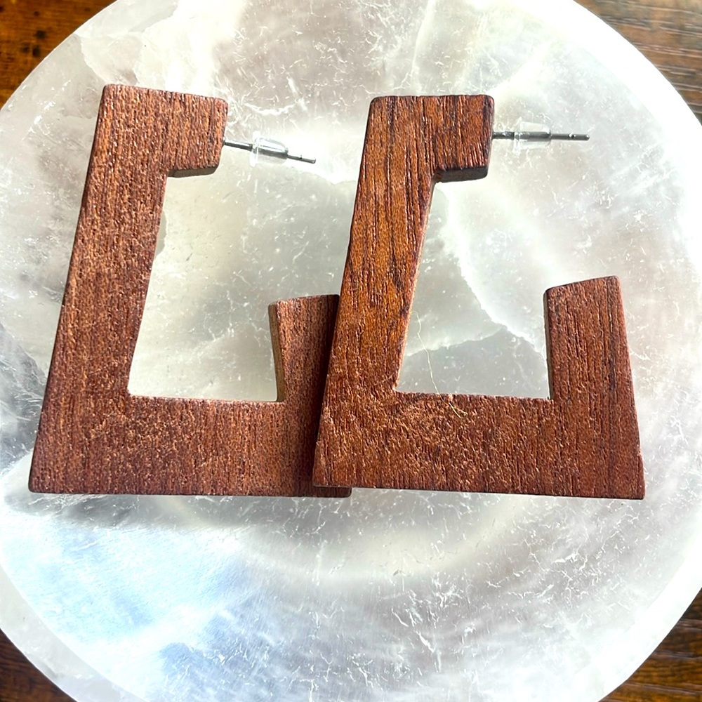 Geometrical Earrings Wooden Hippie Hipster Boho Bohemian Wood Jewelry Chunky